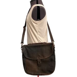 Leather Messenger Bag Color Brown Bag/Backpack Sz 14”x14”x3.5” 1 Button 1Pocket